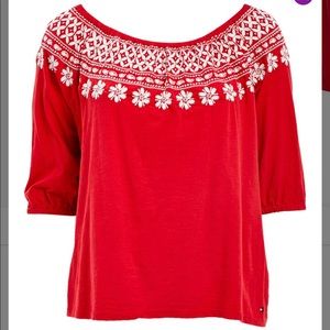 Tommy Hilfiger top beautiful red with white embroidery size 2x.